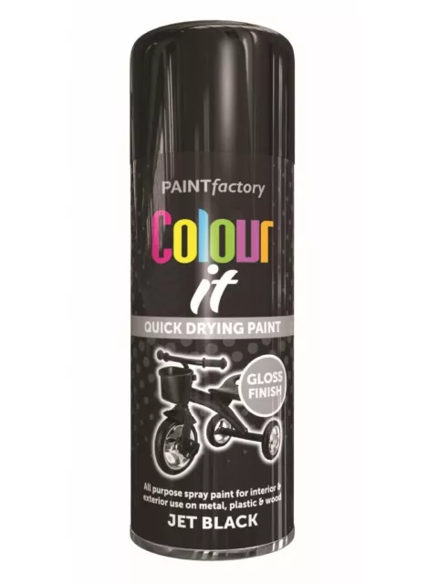 Colour It Jet Black Gloss Spray Paint Household Car Van Bike Aerosol Dry 400ml