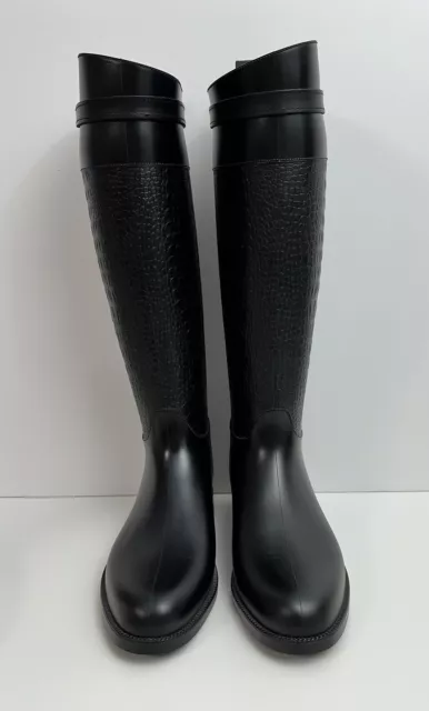 Michael Kors Collection Miranda Tall Black Croc Embossed Rain Boots Sz 6 38 READ