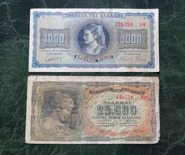 GRIECHENLAND 1000/25000 Drachmai 1942/1943