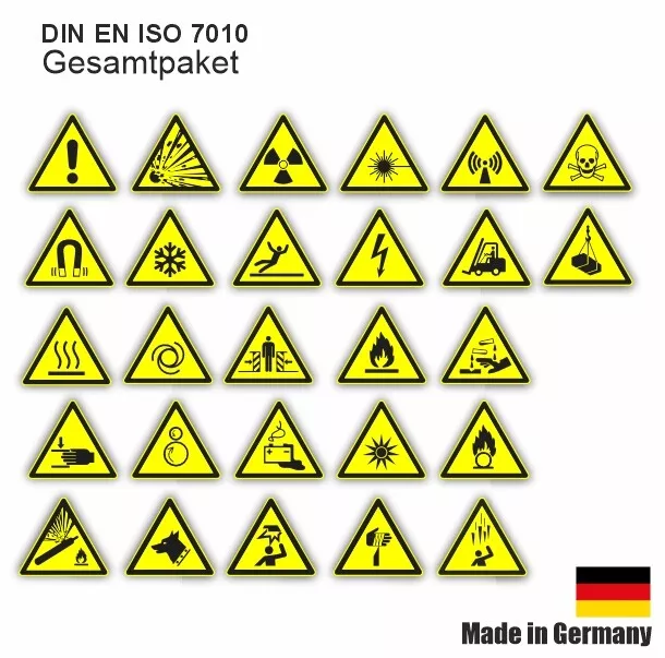 Warnzeichen nach DIN EN ISO 7010 Aufkleber Folie Hinweis Warnung 5 - 20 cm