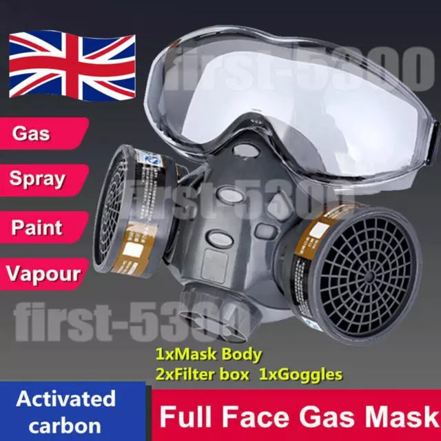 Full Face Gas Mask Paint Spray Chemical Factory Respirator Safety Work+Goggles