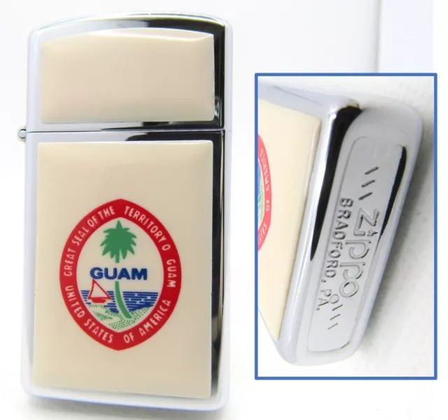 Guam Palm tree Yacht Ultralite Scrimshaw Slim ZIPPO 1984 Unfired Rare