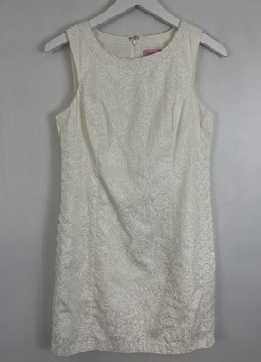 Lilly Pulitzer Mila Shift Dress Resort White Floral Iridescent Lace Trim Size 8