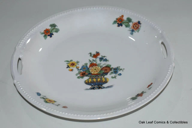 Vintage Koenigszelt Silesia Green Pink Floral Hand Painted Plate 10.5" Germany