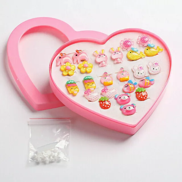 12Pairs Cute Clip-On No Pierced Earrings For Kids Child Girls Christmas Gift AU