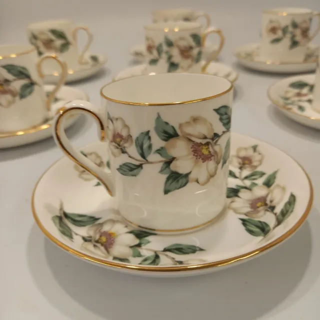 Crown Staffordshire 'Christmas Rose' Demitasse Coffee Cup & Saucer X 7 3