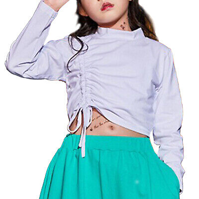 Maglietta sportiva sportiva a maniche lunghe bambine crop top hip hop jazz danza
