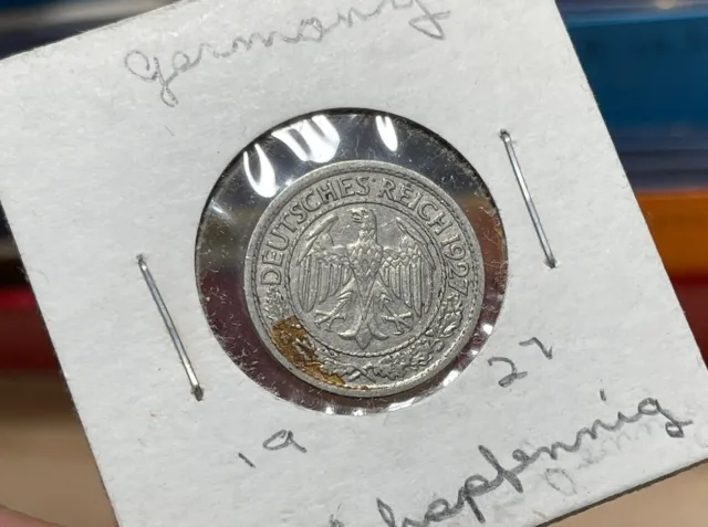 1927 German 50 Pfennig Coin