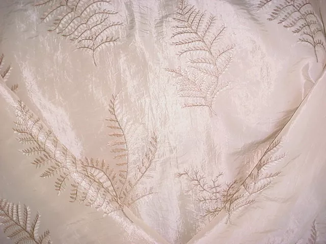 10-3/8Y Kravet Champagne Fern Leaf Embroidered Faux Silk Upholstery Fabric