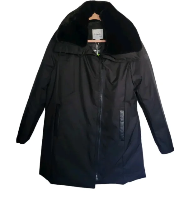 NWT Sam Edelman Womens Size Large Detachable Faux Fur Trim Hooded Parka Black