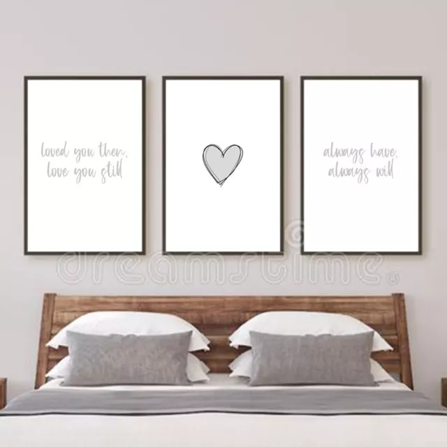 SET OF 3 A4 BEDROOM PRINTS. Wall Art Poster Picture Love Couple Home Decor Grey