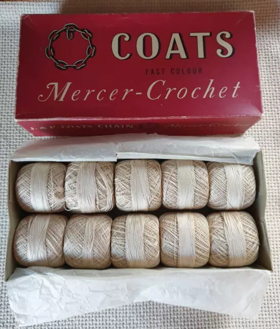 Vintage Coats Chain Mercer Crochet Thread In Original Box, 10 Balls