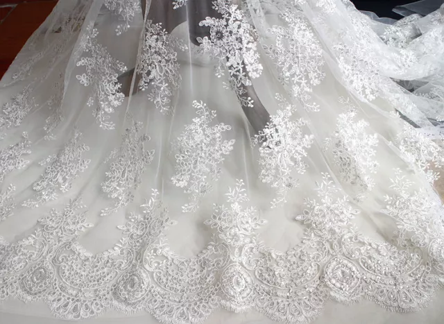 51" Sequined Embroidery Wedding Dress Fabric Corded Bridal Gown Lace Fabric 0.5Y