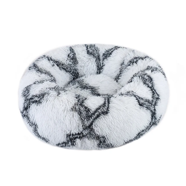 Warm Plush Round Donut Pet Dog Cat Bed Fur Cuddler Soft Puppy Calming Bed Kennel