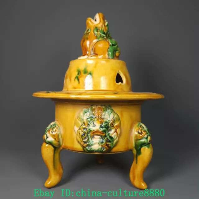 CHINE ANTIQUE TANG tricolore porcelaine trois pattes dragon lion encens ...
