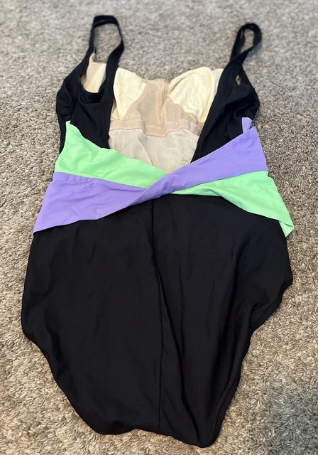 Vintage Rose Marie Reid One Piece Black Purple Green Colorblock