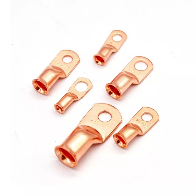 10x Pure Copper Tube Terminals Cable Ends Battery Welding Eyelets Lug Ring Crimp