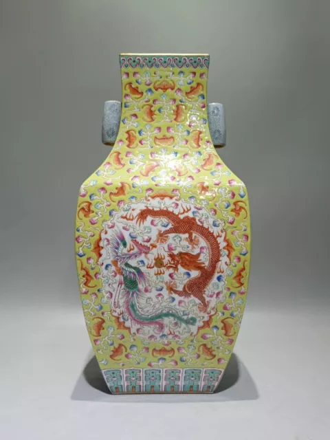 Beautiful Chinese Handmade Painting Famille Rose Porcelain Dragon Phoenix Vase