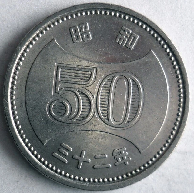 1957 JAPAN 50 YEN - High Quality Key Coin - FREE SHIP - Bin #705