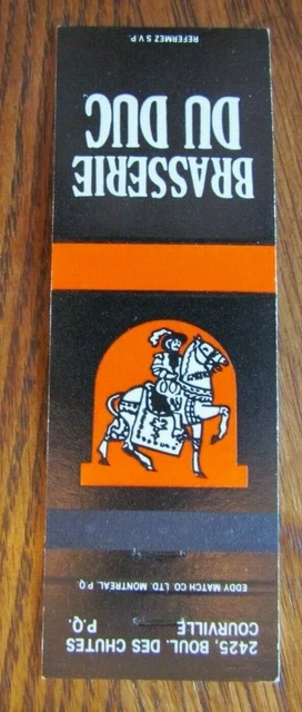 Cavalier Matchbook Matchcover: Brasserie Du Duc (Courville, Quebec) -E13