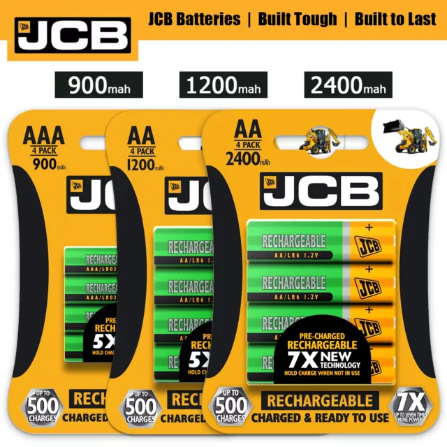 JCB AA AAA RECHARGEABLE BATTERIES 900mAh 1200mAh 2400mAh PRE CHARGED Ni-MH