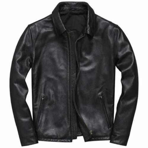 Giacca in vera pelle di agnello Cafe Racer Biker Nero Bomber Vintage Uomo Moto