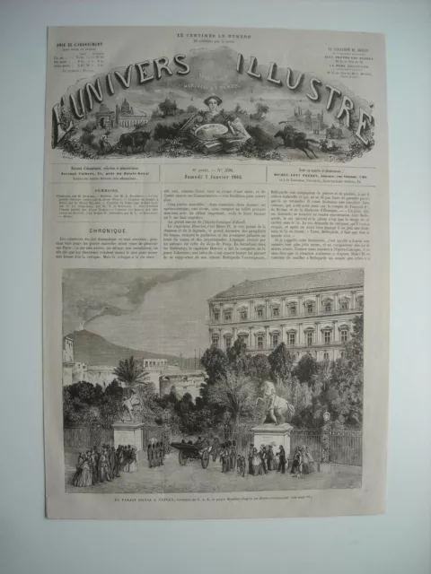 Gravure 1865. Le Palais Royal A Naples, Residence De S. A. R. Le Prince Humbert.