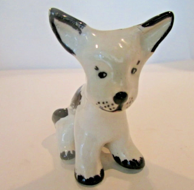 Black and White Terrier Puppy Figurine