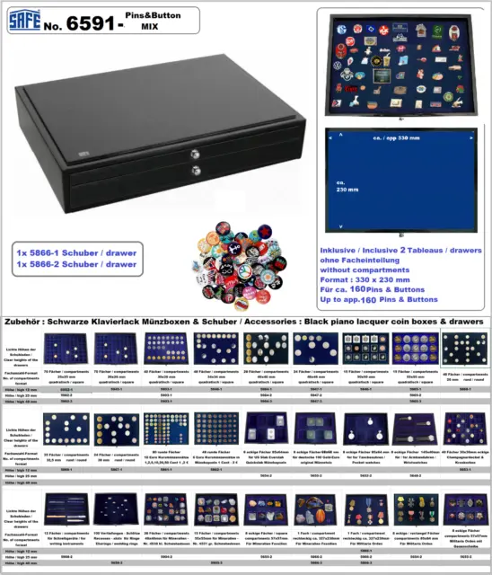 Pins-Buttons-Sammelkassette-Black-Piano SAFE-6591-MIX 2 cassetti Per 160 Parti