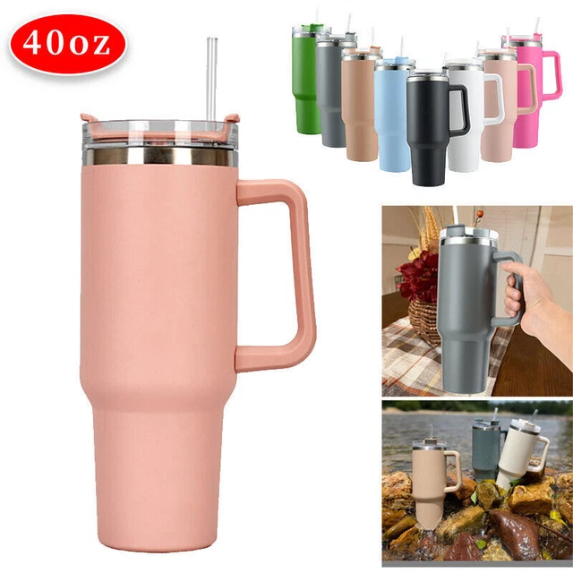 40 oz Tumbler Straw Lid Insulated Stainless Steel Water Bottle Cup Hot Cold Mug