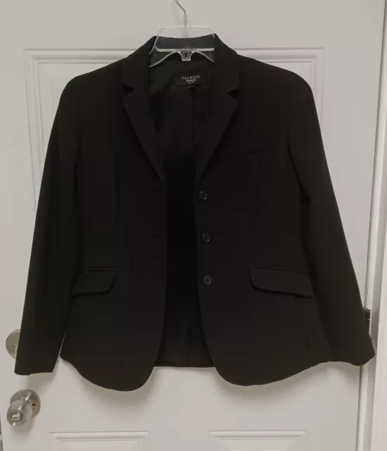 Talbots Womens Suit Jacket Blazer Black 100% Wool Long Sleeve Button Lined 8P