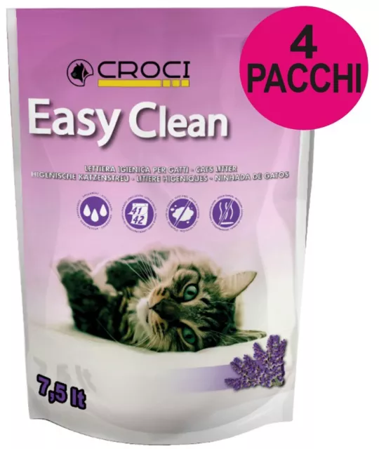 Litière Easy Clean parfumée à la lavande 4 paquets de 7,5 litres chacun. Croci