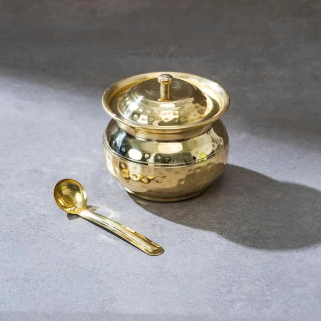 Brass Ghee Pot / Oil Storage Jar/ oil pot with Spoon for Kitchen & Dining 250ml