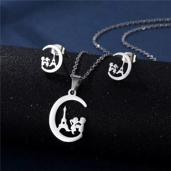 Stainless Steel Necklace Earrings Set Fashion Eiffel Tower couple Two piece Set