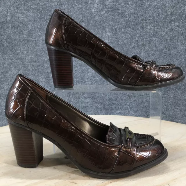 Bandolino Heels Womens 8 M Altavise Slip On Moc Toe Pumps Brown Faux Leather