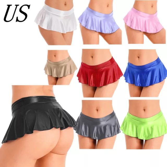 US Sexy Womens Swimsuit Crop Top with Miniskirt Glossy Swimwear Beach Clubwear 2