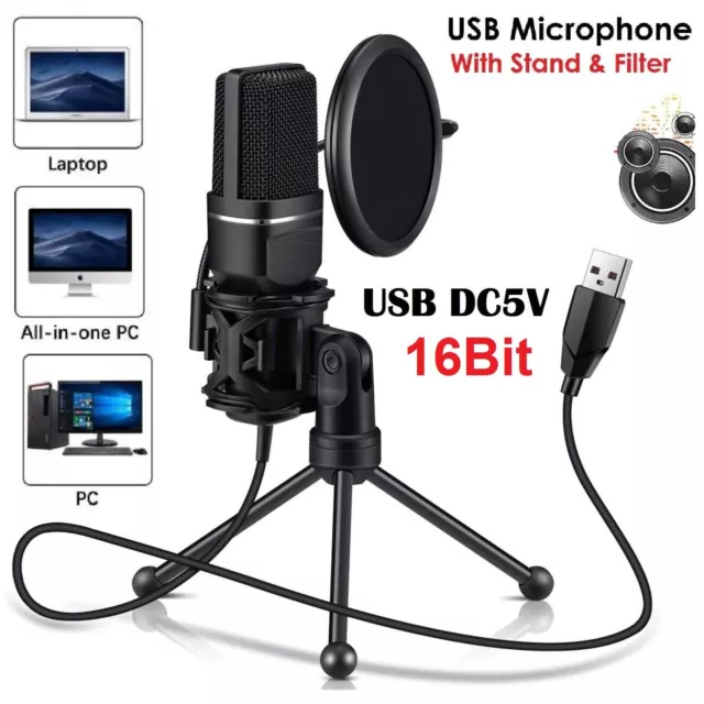 Microphone USB Condenser Podcast For Gaming Recording Streaming Mic With Stand