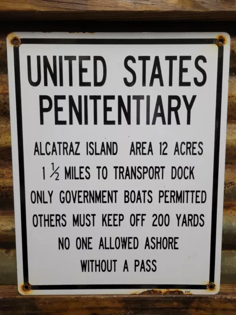 Vintage 1957 Alcatraz Porcelain Sign Old Us Penitentiary Federal Prison Jail Ca