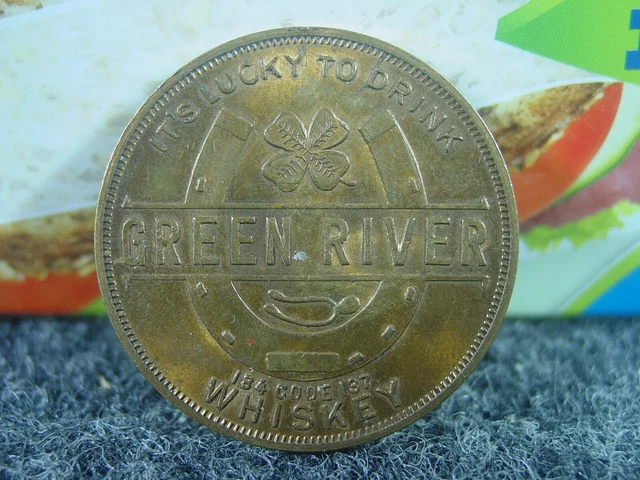 1930's GREEN RIVER WHISKEY - Lucky To Drink - GOOD LUCK HORSESHOE TOKEN -WHISKEY