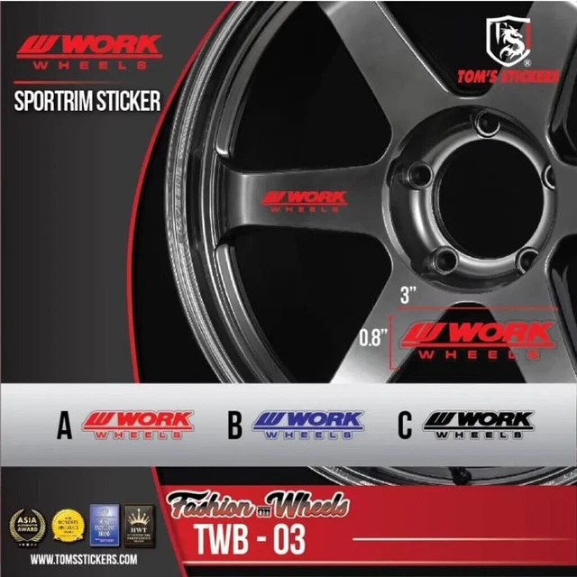 4x per Sheet Work Racing Wheels Rims Sport Vinyl Decal Stickers for Race Car SUV