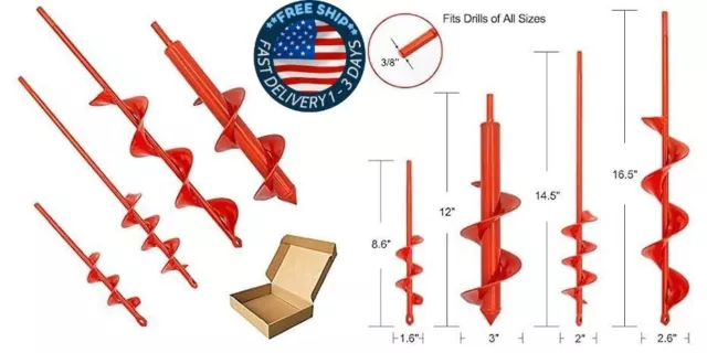 Broca de barrena para plantar, juego de 4, broca en espiral para tierra de jard.