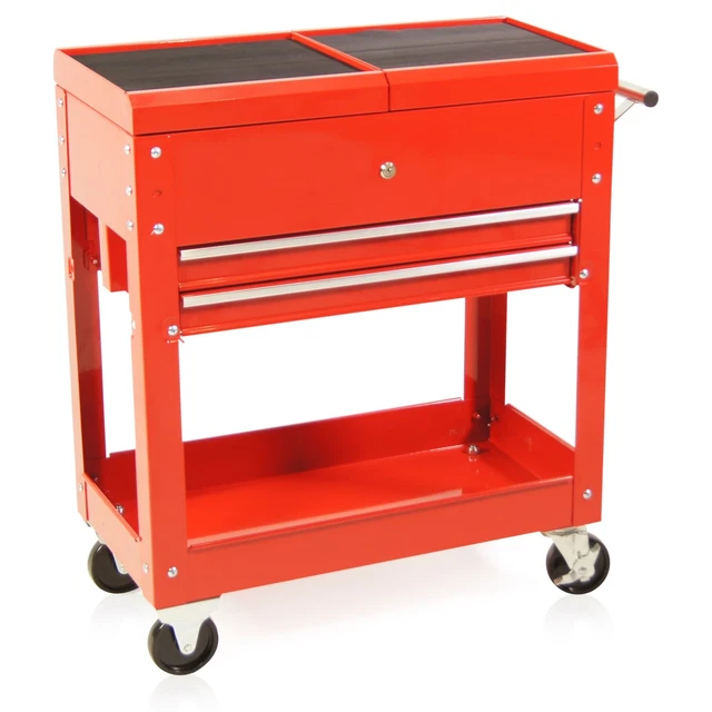 Werkstatt-Rollwagen 3 Etagen Werkstattwagen Mit 4 Universalrädern & Griff 73 X 36 X 75 Cm Rot