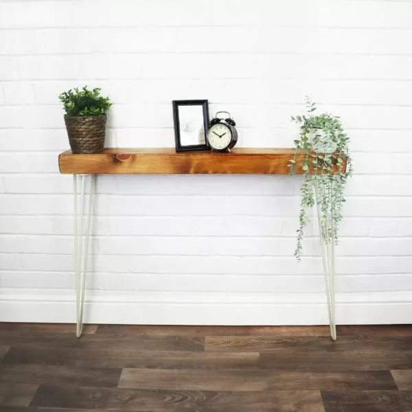 Console Radiator Table White Hair Pin Legs Solid Reclaimed Timber 14CM X 7CM