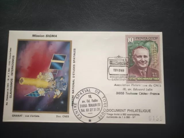 Enveloppe 1er jour - CNES - MISSION SIGMA - 1989 .