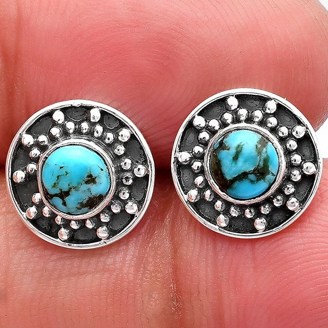 Natural Turquoise Morenci Mine Stud 925 Sterling Silver Earrings Jewelry E-5057