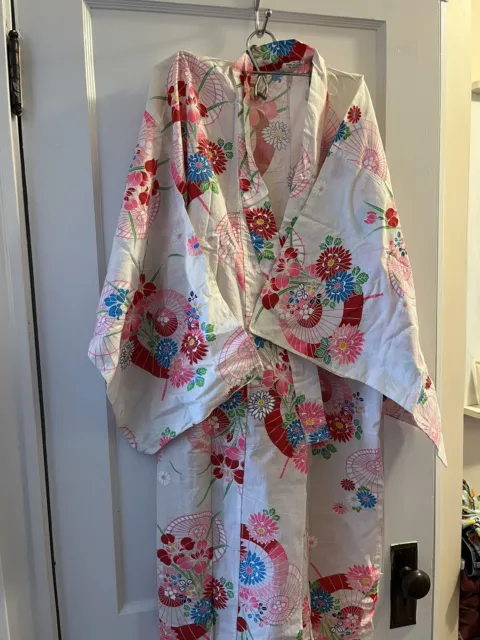 Vintage Made in Japan Cotton Bright Neon Floral Kimono Japanese Robe