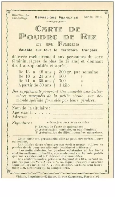 HUMOUR.n°23184.CARTE DE POUDRE DE RIZ ET DE FARDS.DELIVEE AUX PERSONNES DU SE