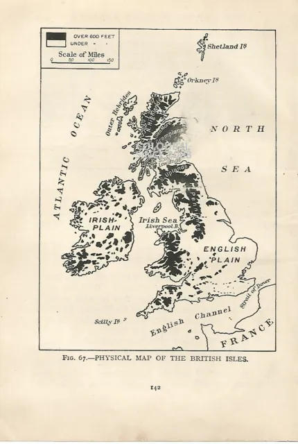 Britain Physical Map Of The British Isles  1931 Book Illustration Print