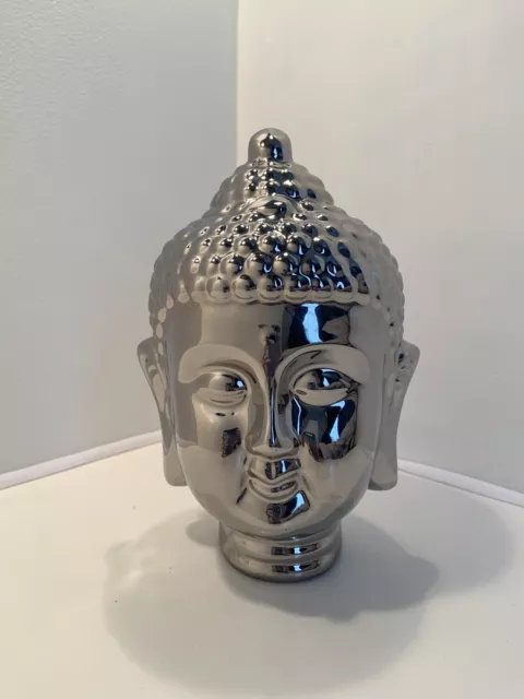 Shiny Silver Mirrored Surface Buddha Head Statue Home Decor Piece