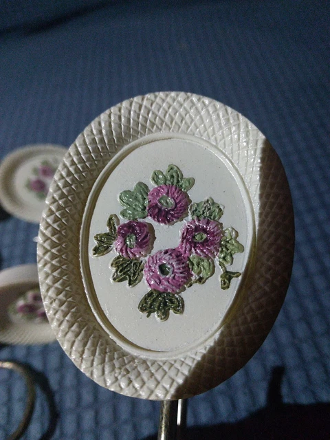 Vintage Handpainted Victorian jubilee Floral Curtain Hooks Set Of 10 5